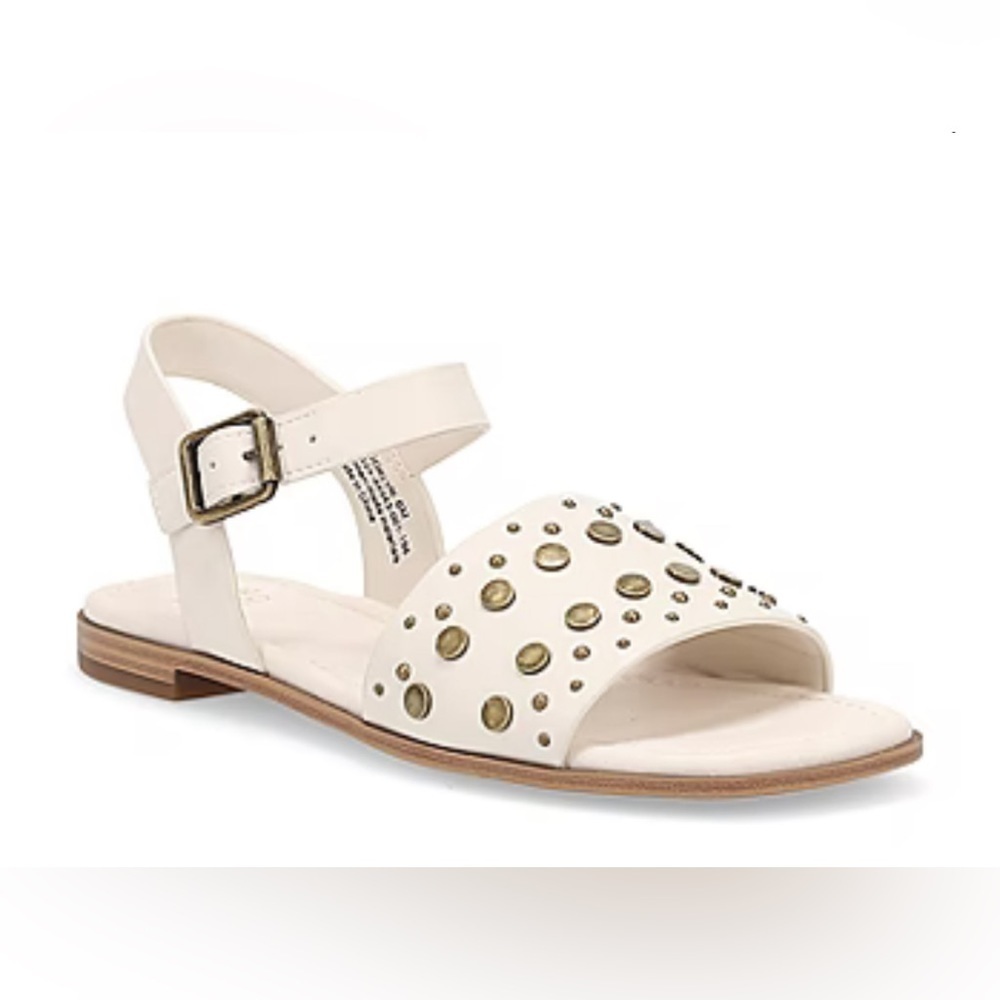 Frye & Co Womens Brooklyn Sandals 10 White Adjustable Ankle Strap Flat Studded